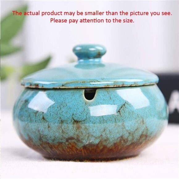 Ceramic Ashtray with Lids, Windproof,Cigarette Ashtray for Indoor or Outdoor Use - Picture 2 of 7
